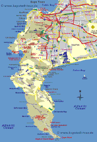 Karte der Kaphalbinsel bei Kapstadt