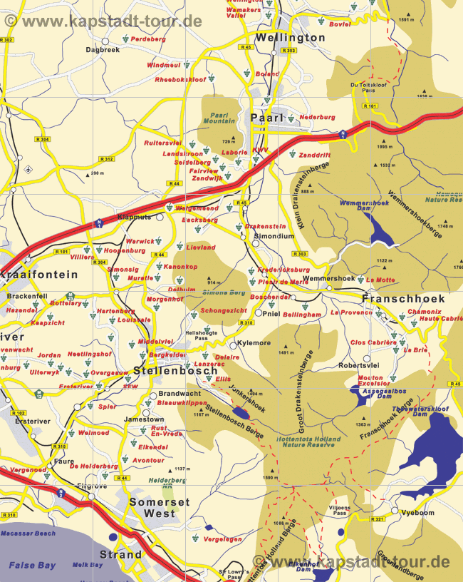 Area Map Cape Winelands / Übersichtskarte des Weinland bei Kapstadt