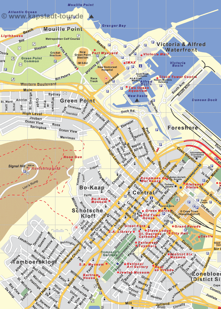 Die City Map von Kapstadt - Karte © www.kapstadt-tour.de