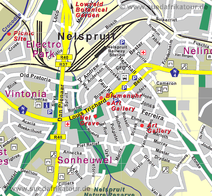 Stadtplan von Nelspruit in der Provinz Mpumalanga in Südafrika